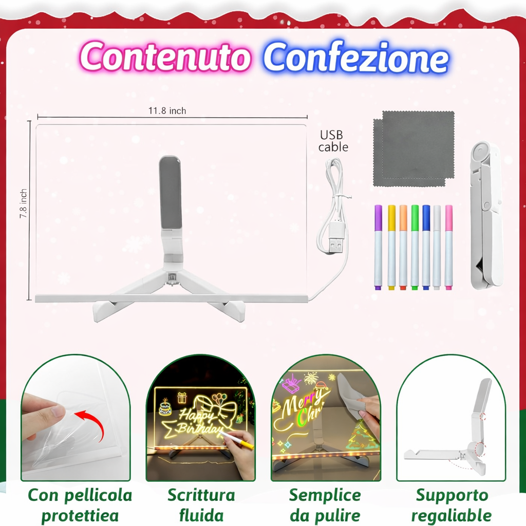 Lavagnetta LED Con 7 Pennarelli